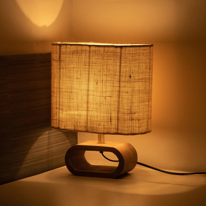 Leto Handcrafted Mango Wood Table Lamp - Brown,Ivory