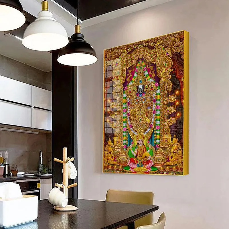 Lord Thirupathi Balaji Spiritual Canvas Wall Art With Frame - Gold media 4