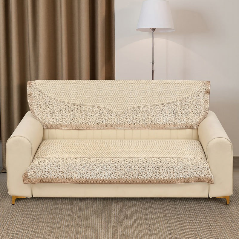 Petite Leaves Chenille Sofa Cover - Beige media 3
