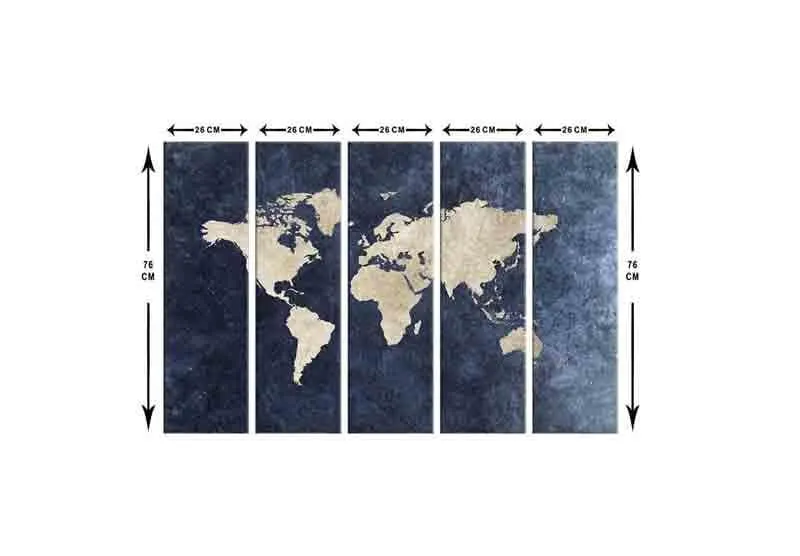 Voyage Modern World Map Canvas Wall Art - Five Piece Set media 8