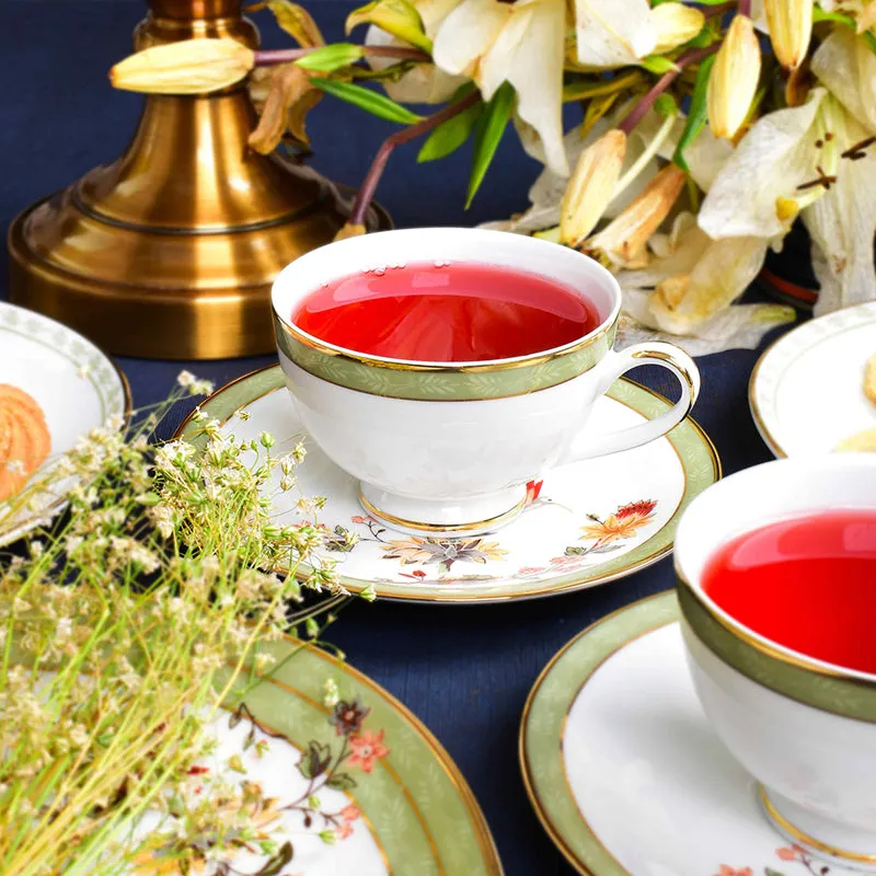 Painted Blooms 24k Gold Brushed Porcelain Tea Cup & Saucer (300 mL) - Set of Six media 3