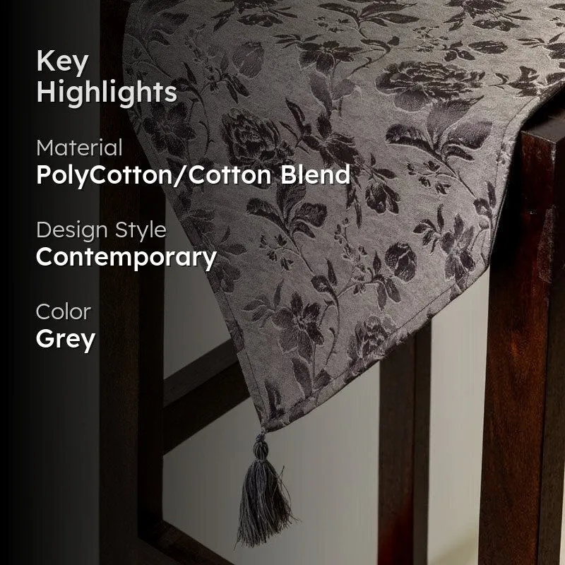 Italian Rose Jacquard Table Runner- Dark Grey media 2