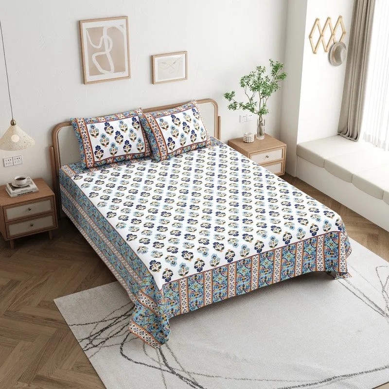 Shringar Cotton Bedsheet (Blue,White) - 180 GSM media 3