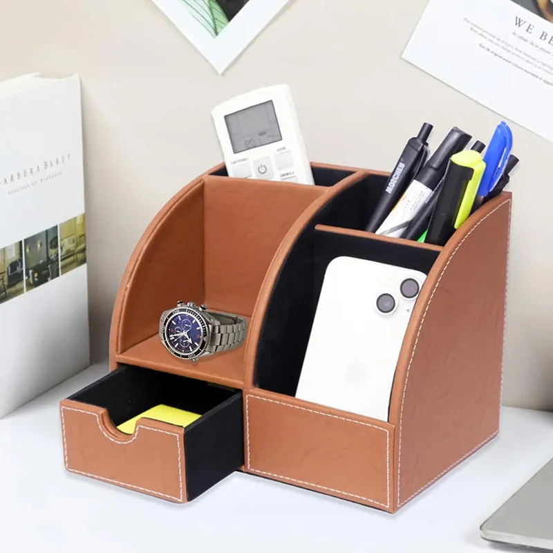 Sorrell Faux Leather Desk Organiser - Light Brown media 3