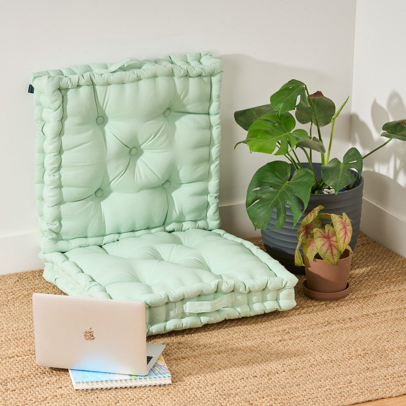 Fluffscape Solid Cotton Floor Cushion (Sage Green) - Set Of Two