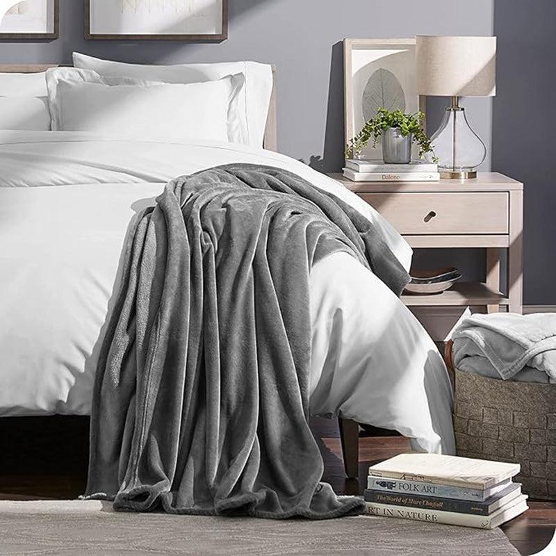 Sarva Solid Knitted Cotton Flannel Blanket (Grey) - 190 GSM media 3