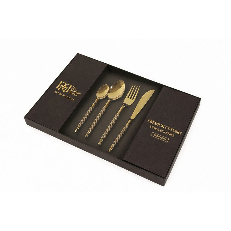 Opulen Stainless Steel Cutlery Set (Gold) - Sixteen Piece Set media 4