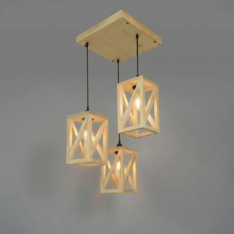 HexaCage Illume Wooden Ceiling Lamp - Beige media 5