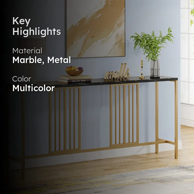 Narrow Long Black Metal Console Table with Black Marble Top (Gold) - Medium media 2