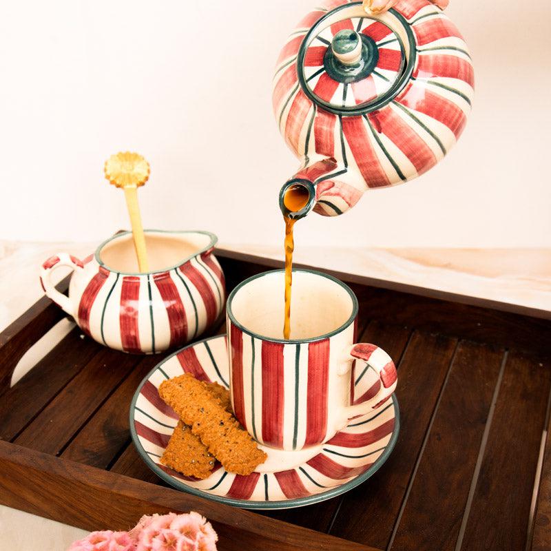 Crimson Stripe Tea Set - Five Piece Set media 6