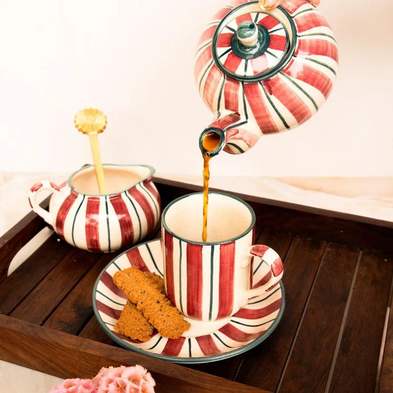 Crimson Stripe Tea Set - Five Piece Set media 6