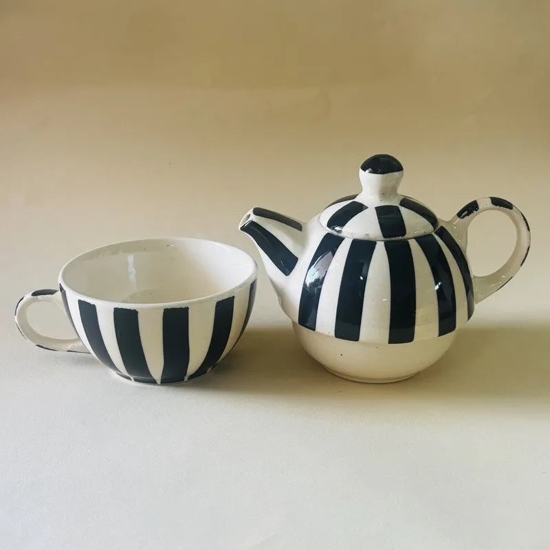 Striped Ceramic Tea Pot & Cup media 5