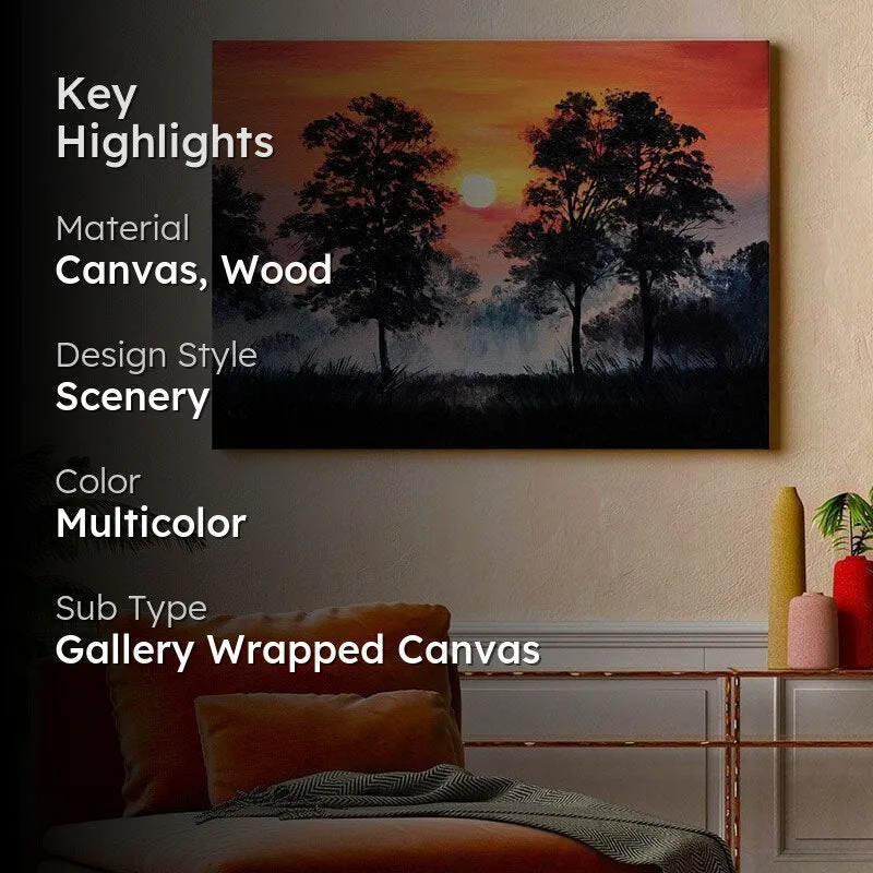 Foggy Sunset Canvas Wall Painting - Gallery Wrap media 2