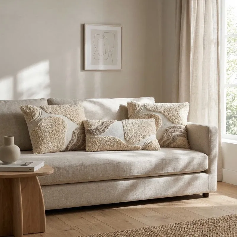 Soft Charm Tufted Cotton Cushion Cover (Beige) - Set of Three media 3