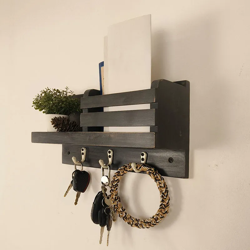Vrika Wooden Wall Shelf Organiser with Key Holders media 5