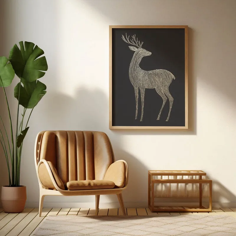 Majestic Deer Illustration Canvas Wall Painting With Brown Frame media 4