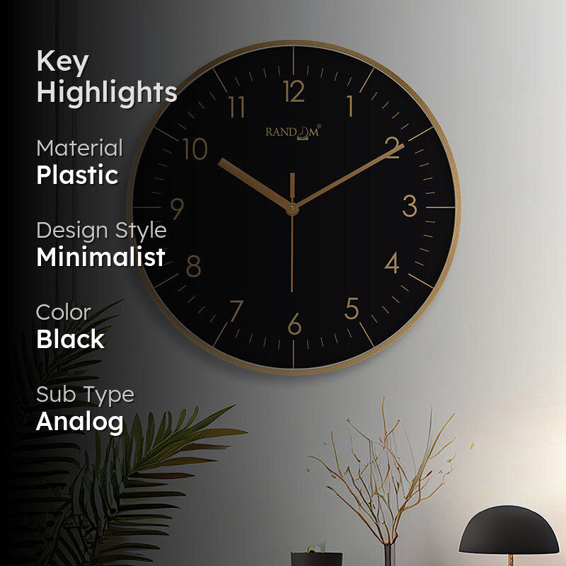 Benot Gold Analog Wall Clock - Black & Gold media 2