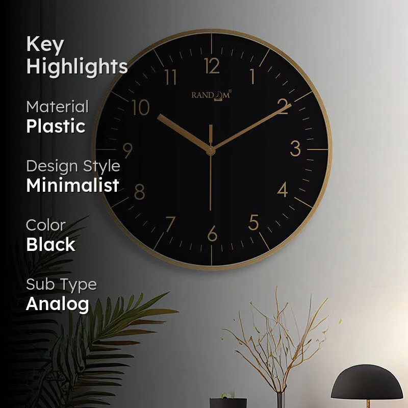 Benot Gold Analog Wall Clock - Black & Gold media 2