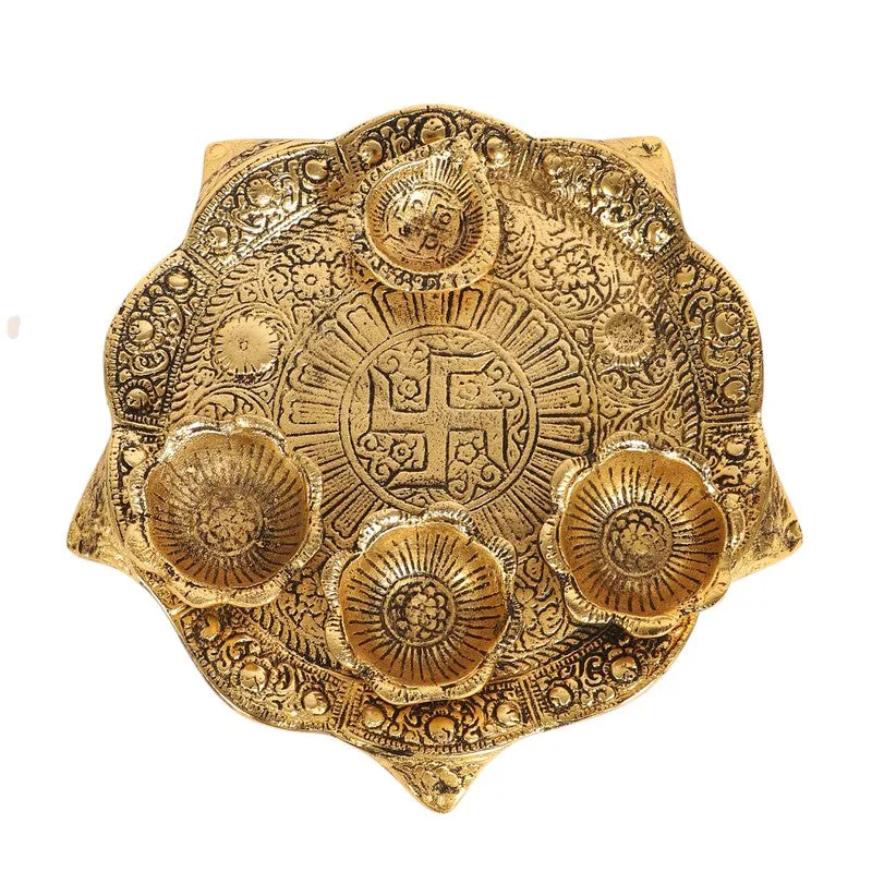 Anantya Aluminum Pooja Thali Set - Gold media 7