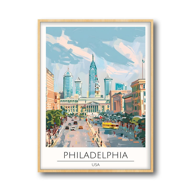 Vintage Philadelphia Framed Canvas Archival Canvas Wall Painting - Natural Brown Frame media 5