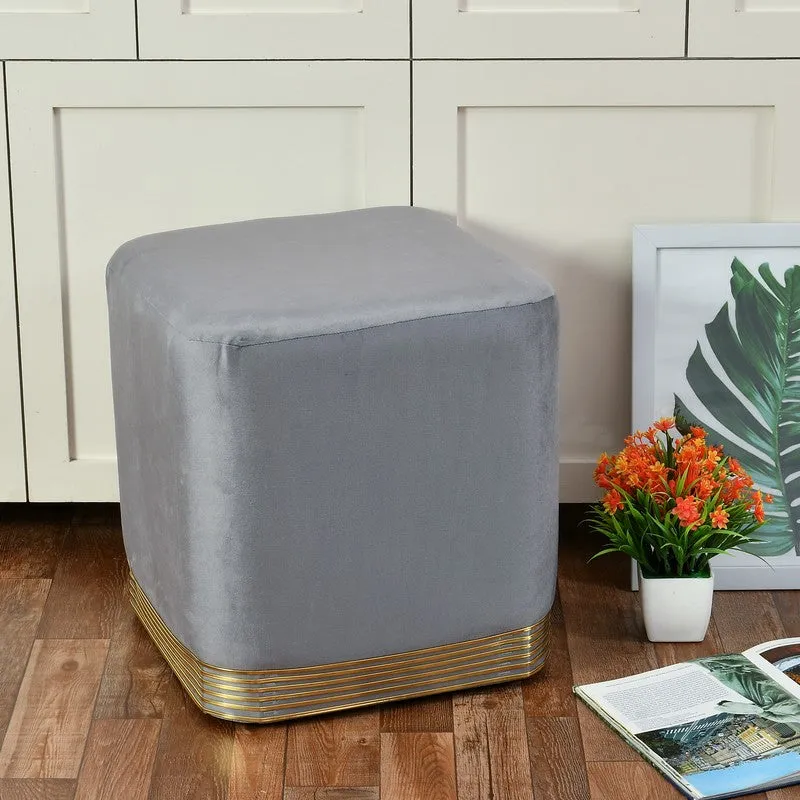Aureum Solid Velvet Pouffe - Grey media 1