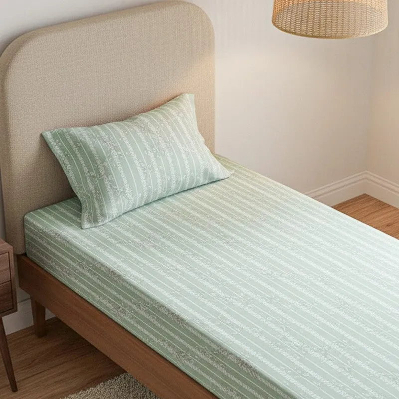 Grassy Flora Printed Cotton Bedsheet (Green) - 200 TC media 3