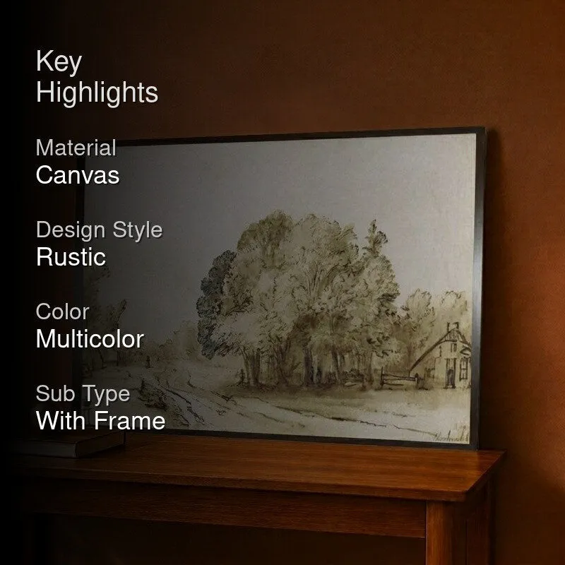 Framed wall art on a console with a dark overlay and highlight text