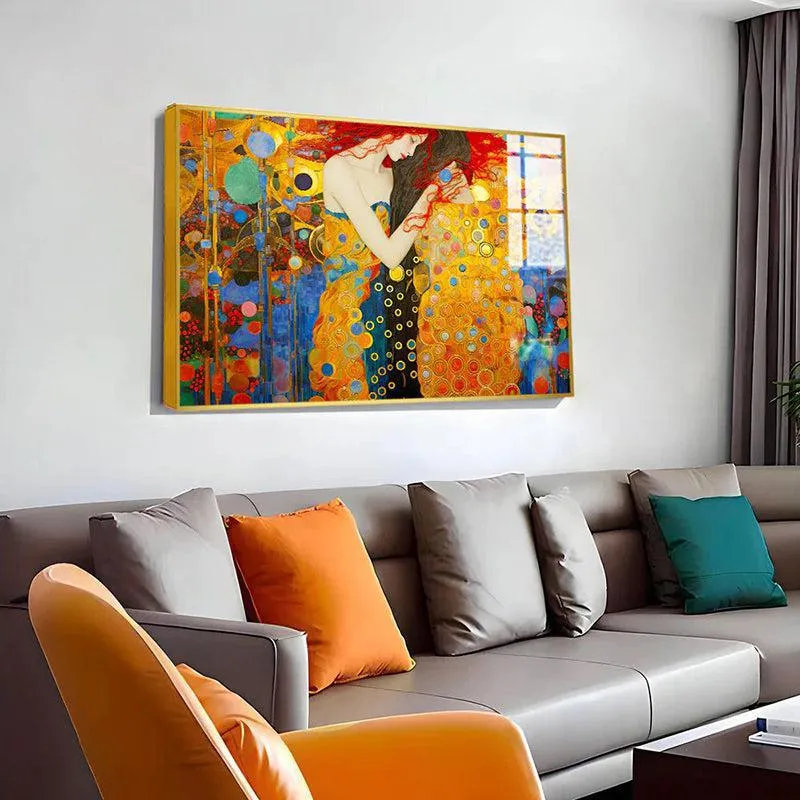 Woman In Colour Modern Canvas Wall Art With Frame - Gold media 4