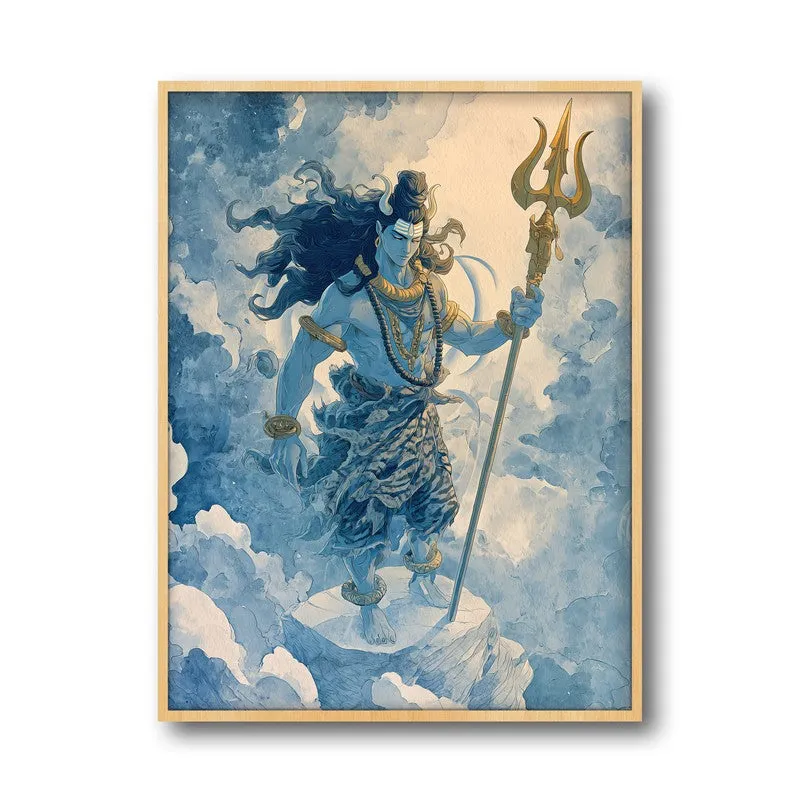 Mahadev With Trishul Divine I Archival Paper Wall Art - Natural Brown Frame media 5