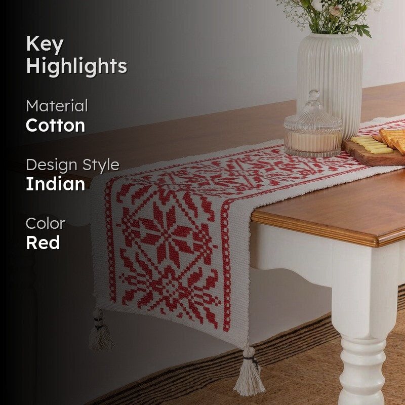 Volyra Handloom Tasseled Cotton Table Runner media 2
