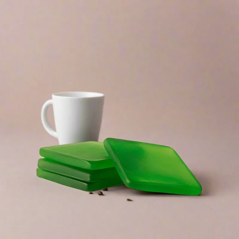 Glossy Diamond Mist Glass Coaster (Green) - Set Of Four media 1