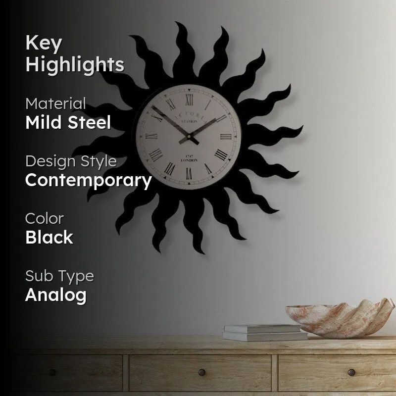 Sun Steel Analog Wall Clock - Black media 2