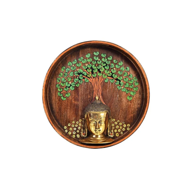 Meditating Buddha Round Mango Wood Wall Accent media 3