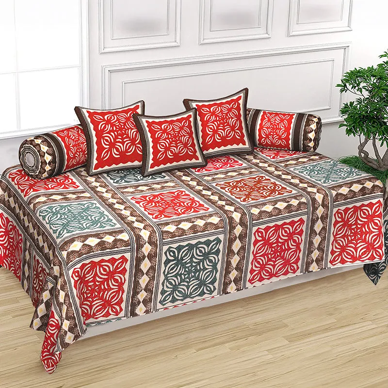 Ayatana Ethnic Cotton Diwan Set (Red) - Six Piece Set media 1