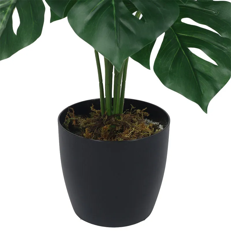 Faux Multicolor Monstera Silk Plant With Black Plastic Pot - 55 cms media 6