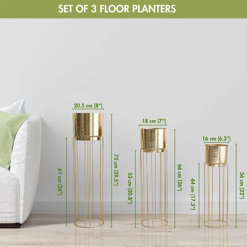 Regal Hammered Metal Planters With Tall Stands - Set Of Three media 6