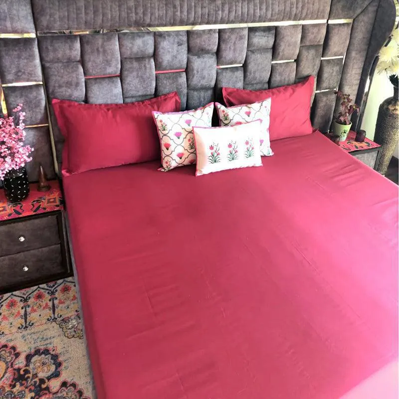 Caressence Solid Cotton Bedsheet (Red) - 300 TC media 8