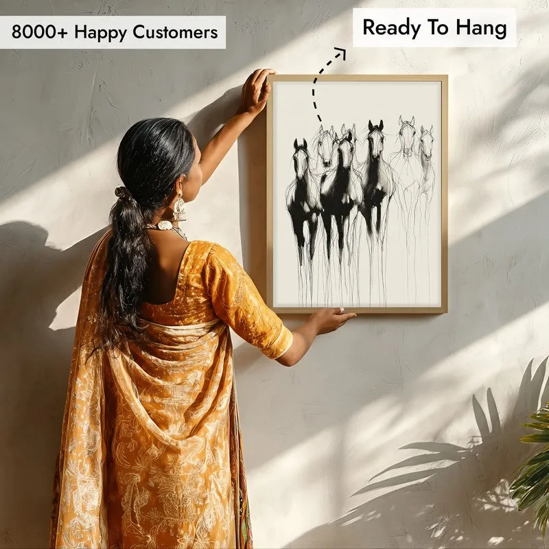 Horse Beyond Lines Wall Painting With Brown Frame media 8