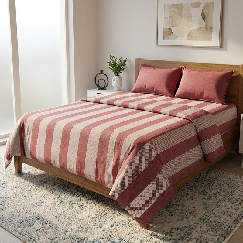 Stripe Story Cotton Bedsheet (Maroon) - 220 TC media 1