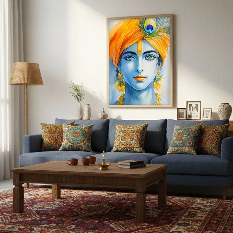 Divine Madhava Spiritual Archival Paper Wall Painting - Natural Brown Frame media 4