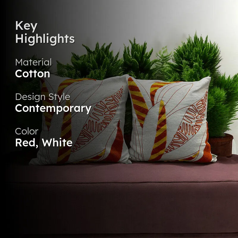 Winter Flames Tufted Cushion Cover (White & Red) - Set Of Two media 2