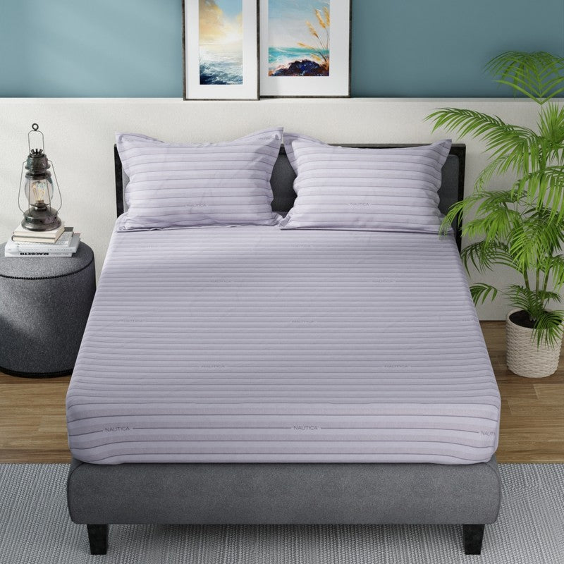 Nautica Lina Striped Cotton Bedsheet (Blue) - 160 TC media 3