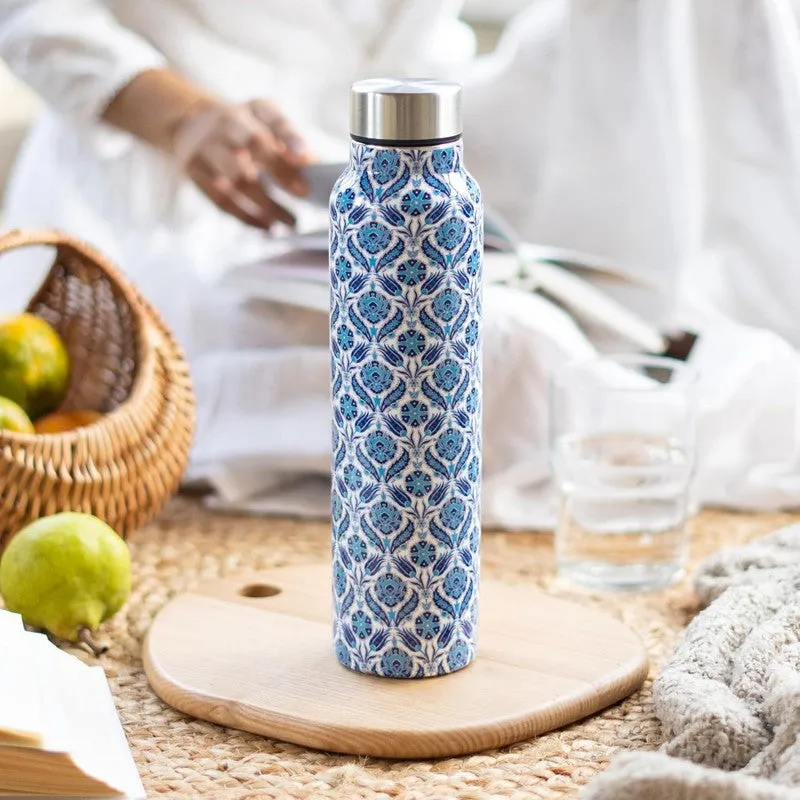 Blue Moroccan Print Stainless Steel Water Bottle (1000 mL Each) - Set Of Two media 3