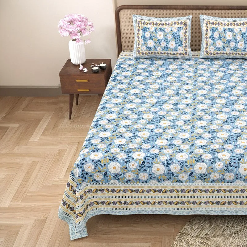 Loomva Cotton Bedsheet (Blue,Green) - 240 TC media 4