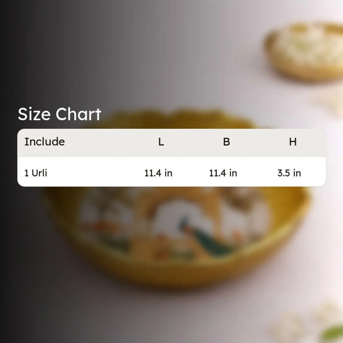 Product size chart graphic shown with the urli in the background