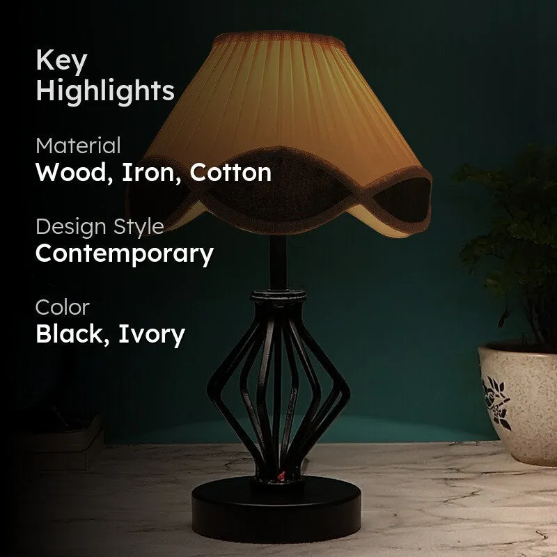 Aurevien Cotton Table Lamp With Wooden Base - Ivory media 2
