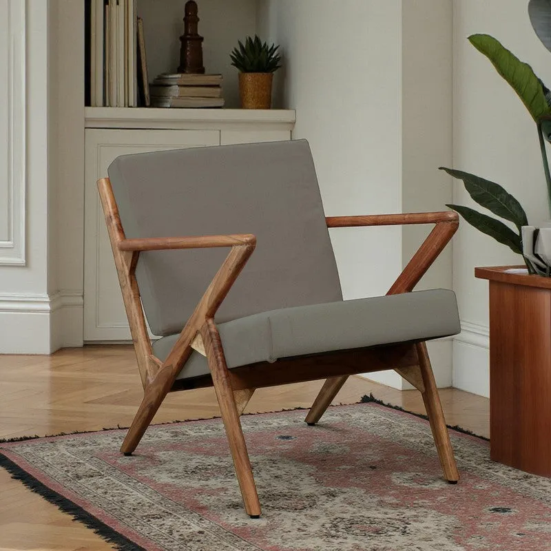 Metrona Acacia Wood Accent Chair - Grey media 1
