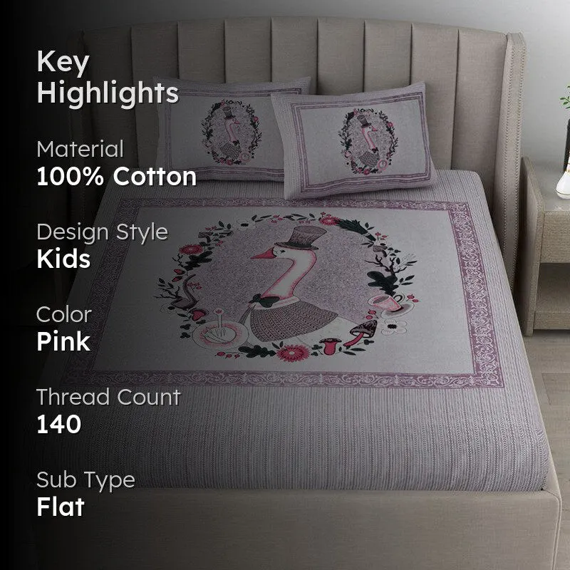 Panchatantra Pals Kids Cotton Bedsheet (Pink) - 140 TC media 2