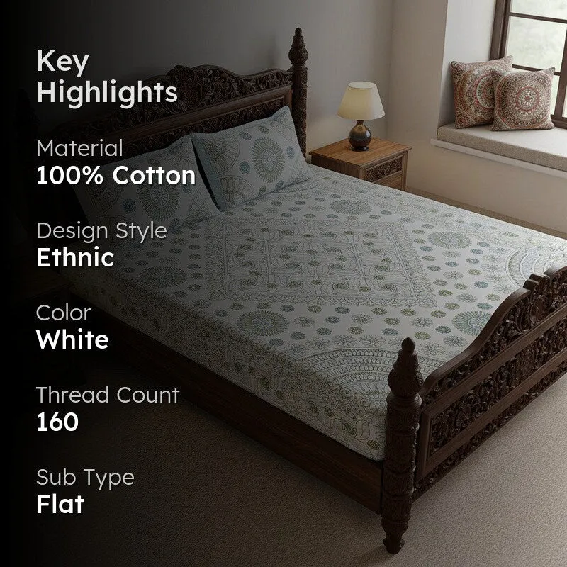 Dwanima Ethnic Cotton Bedsheet (Yellow,Blue) - 160 TC media 2