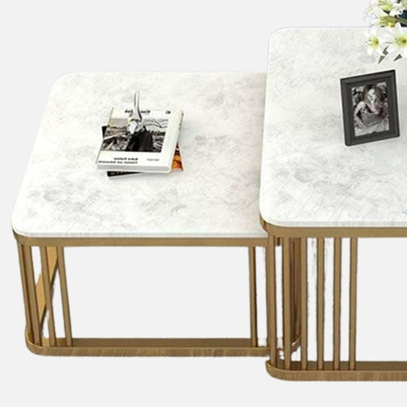 Elysian Edge Accent Table with Marble Top (Gold & White) - Set Of Two image 4